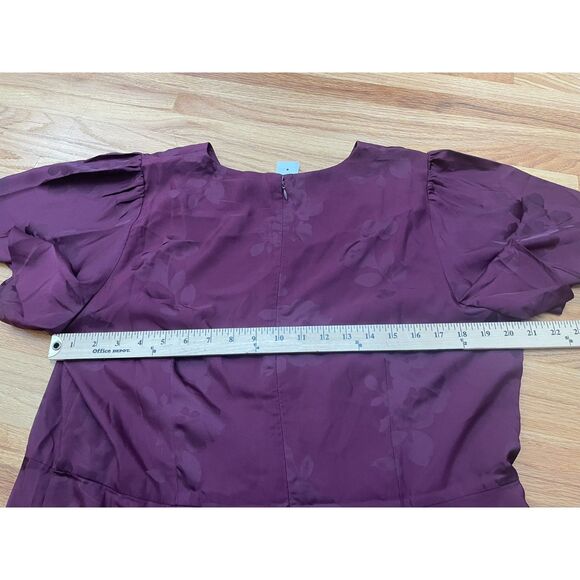 Ann Taylor Women's Dress Fit & Flare Jacquard Flutter Sleeve 18 Maroon Floral - Picture 9 of 11